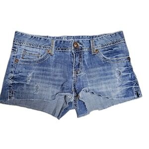 Amethyst Denim Shorts Womens 7 Stretch Distressed Y2K Cut-Off Thick Stitch Short